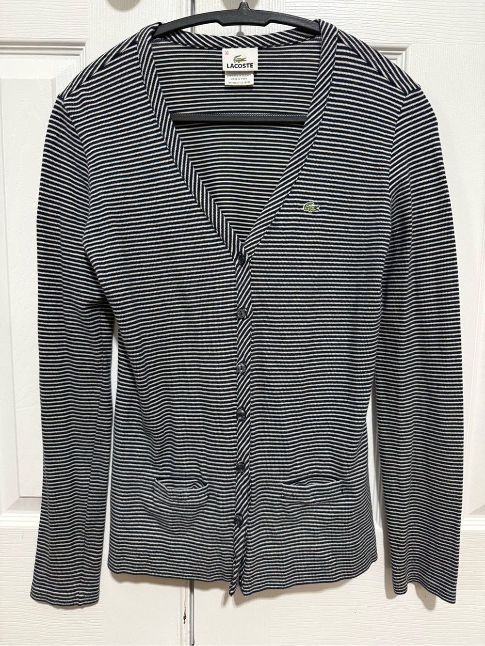 Lacoste Women’s Black & White Striped Cardigan